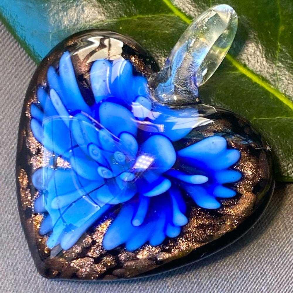 Vintage Murano Venetian Art Glass Heart Pendant Estate Jewelry Pre-owned Sommers